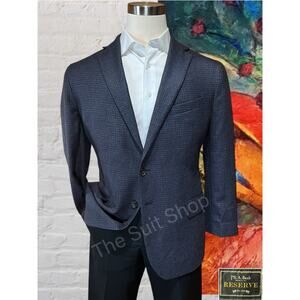 Jos A Bank Reserve 46S Blue Burgundy Check Plaid Italian Wool Sport Coat Flannel